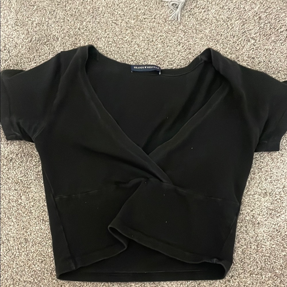 Brandy Melville Black Wrap Crop Top